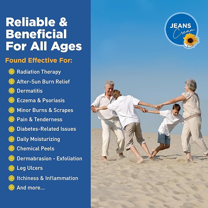 Jeans Maximum Skin Therapy Cream with Aloe & Vitamin E. Moisturizing Cream for Dry & Sensitive Skin affected by many causes such as Radiation Treatment, Sunburn, Itchiness & Redness. 2oz