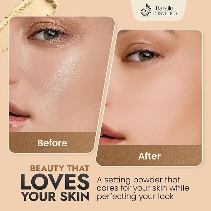 Organic Pressed Setting Powder - Talc-Free & Non-Toxic Translucent Powder with Matte Finish - Oil Absorbing, Pore Minimizing, 16 Hour Wear for All Skin Types - Cruelty & Gluten-Free - Invisible Light