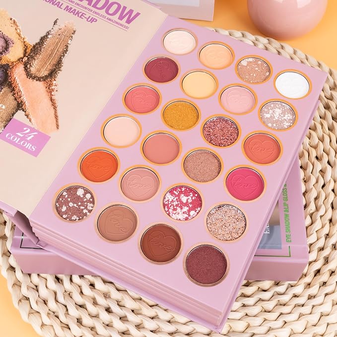 Professional Makeup Set with Eyeshadow, Lip Gloss, Highlighter, Blush and Contour Palette, 5-Piece Collection (B)