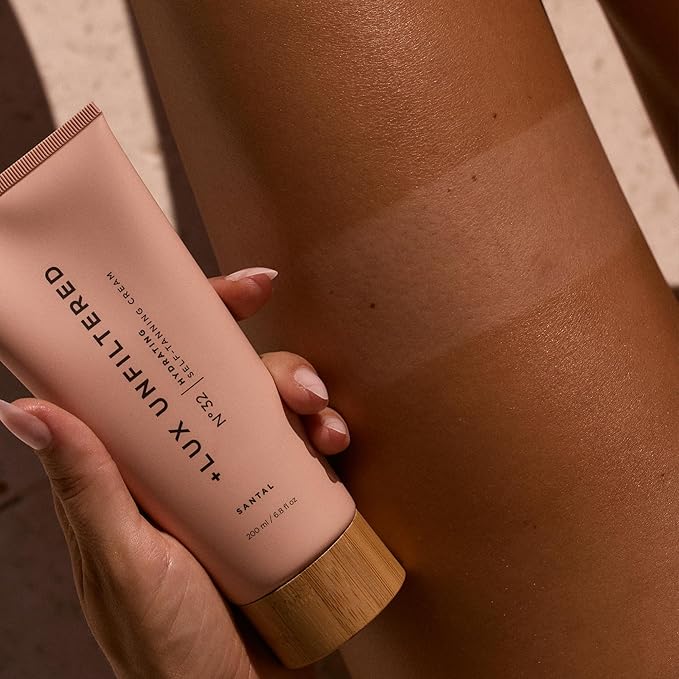 + Lux Unfiltered N°32 Gradual Self Tanner, Hydrating Self Tanning Lotion with Shea Butter & Squalane - Non-Sticky, No Transfer, Natural-Looking Tan - Vegan & Cruelty-Free Sunless Tanner - Santal