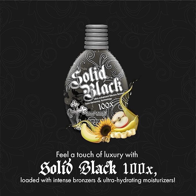 2 PACK Millennium Tanning SOLID BLACK 100X Dark Tanning Lotion Indoor Outdoor Tan Enhancing Silicone Bronzer Tanning Bed Lotion 13.5 Fl oz (400 ml)