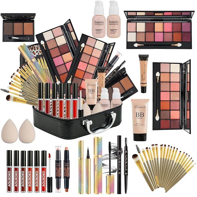 All in One Makeup Kit for Women Full Kit,Makeup Set for Women, Includes Eyeshadow Palette/Foundation/lip gloss/Eyeliner/Mascara/makeup Brush,Makeup Gift Set for Christmas & Birthday&Holiday&Everyday.