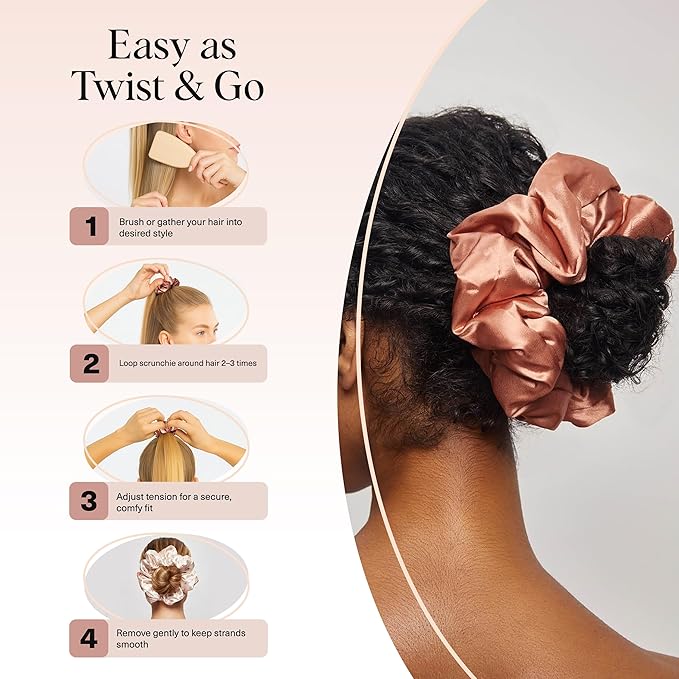 Kitsch & Disney Satin Scrunchies for Women - No Crease Hair Ties for Girls | Big Scrunchies with All Hair Types and Textures, Perfect for Day or Night | Ideal Gifts for Women - 2 Pcs, Desert Crown