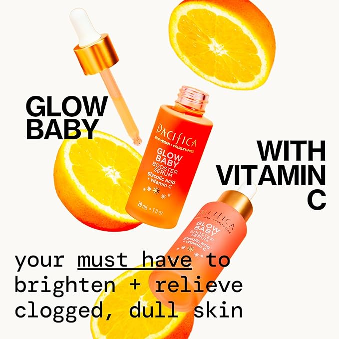 Pacifica Vitamin C Face Serum - Glow Baby Booster Facial Serum 2-PACk - Glycolic Acid - Dark Spot Corrector Anti Aging Brightening - Dermatologist Tested, Fragrance Free Clean Skin Care