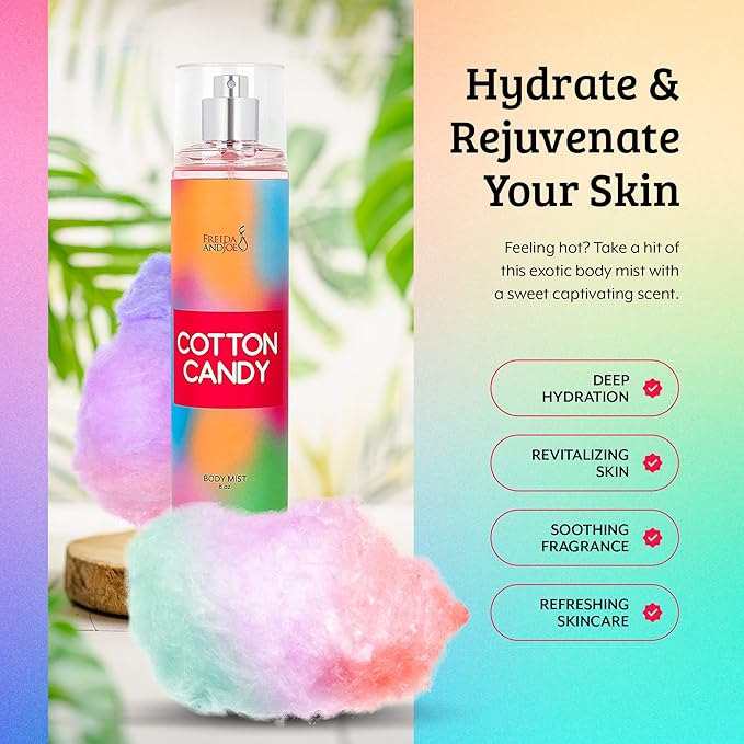 Cotton Candy Body Mist Spray 8 oz Fine Fragrance, Gift for Her Sweet and Playful Scent