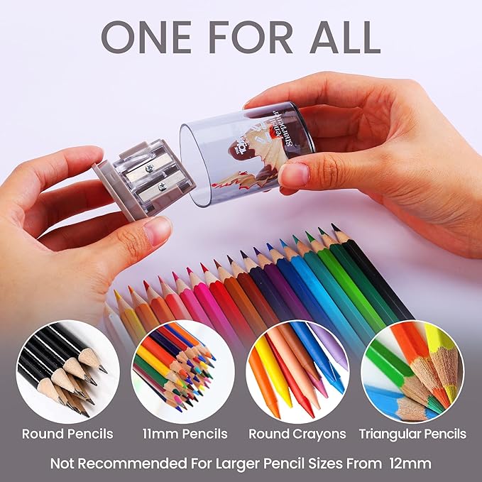 Manual Pencil Sharpener - 2 Pcs Dual Hole Pencil Sharpeners for Standard & Large Sized Pencils - Premium Quality Handheld Pencil Sharpener for Kids, Adults, Artists, Home & Office Uses