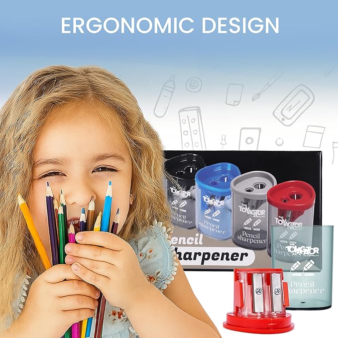 Manual Pencil Sharpener - 4 Pcs Dual Hole Pencil Sharpeners for Standard & Large Sized Pencils - Premium Quality Handheld Pencil Sharpener for Kids, Adults, Artists, Home & Office Uses