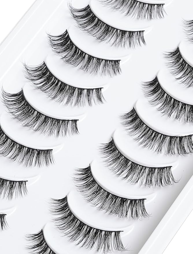 False Lashes Natural Lashes Wispy False Eyelashes Natural Eyelashes Fake Eyelashes Fake Lashes Pack 10 Pairs 12mm Calla Lily