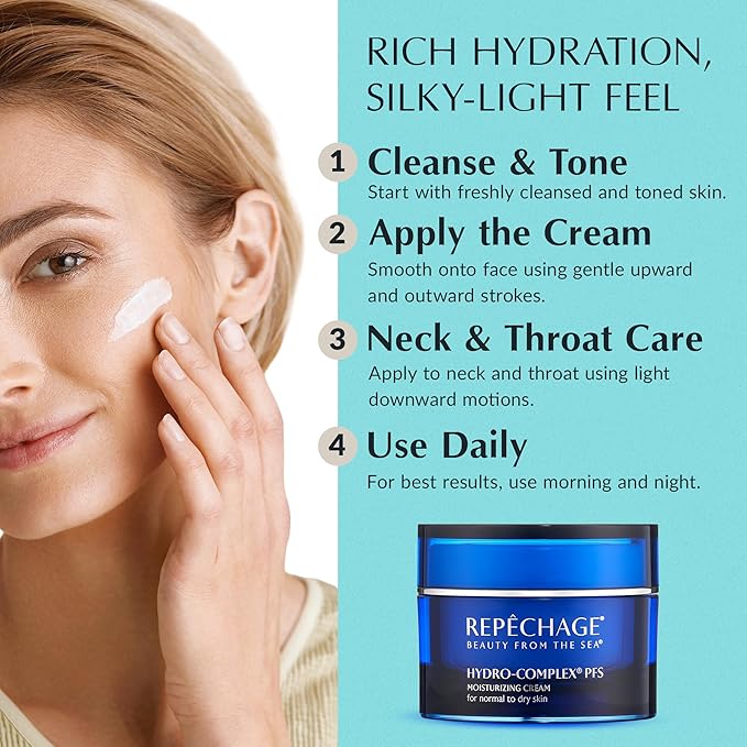 Repechage Hydro-Complex PFS Hydrating Face Cream for Normal to Dry Skin – Non-Comedogenic Moisturizer with Seaweed Extract, Niacinamide & AHAs – Supports Skin Elasticity, Smooths Fine Lines, 1.5 fl oz