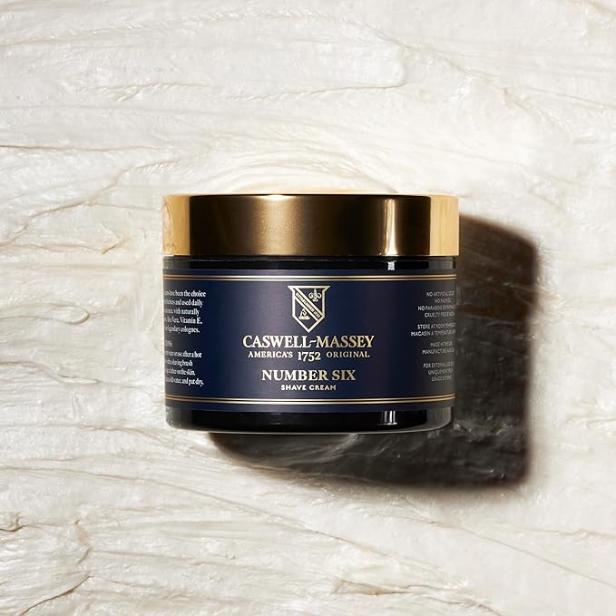 Caswell-Massey Number Six Shave Cream, Natural Men’s Shaving Cream for Smooth Beard Shaving, Soothing for Sensitive Skin, Made in USA, 8 Oz