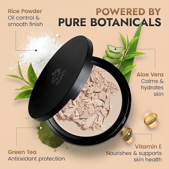 Organic Pressed Setting Powder - Talc-Free & Non-Toxic Translucent Powder with Matte Finish - Oil Absorbing, Pore Minimizing, 16 Hour Wear for All Skin Types - Cruelty & Gluten-Free - Invisible Light