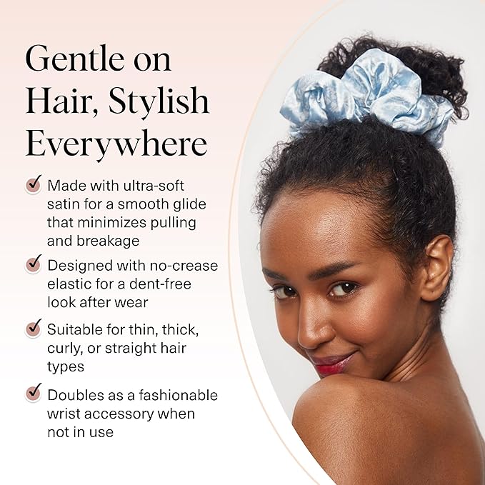 Bridgerton x Kitsch Satin Scrunchies for Women, No Snag, No Tugging, Soft & Comfortable Scrunchies for Girls, Perfect for Day or Night | Ideal Gifts for Women - Toile De Blue, 2pcs