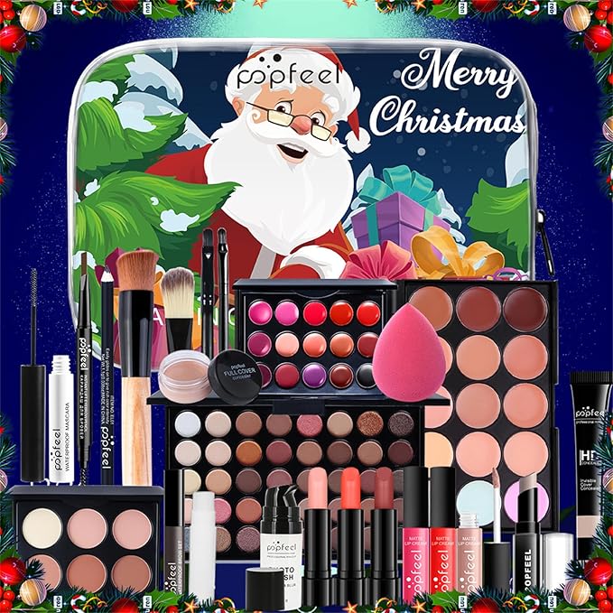 All in One Makeup Kit for Women Full Kit, Christmas Day Gifts for Women Girls, Essential Bundle With Eyeshadow Palette, Brush, Lipstick, Blush, Foundation, Concealer, Mascara, Eyebrow Pencil