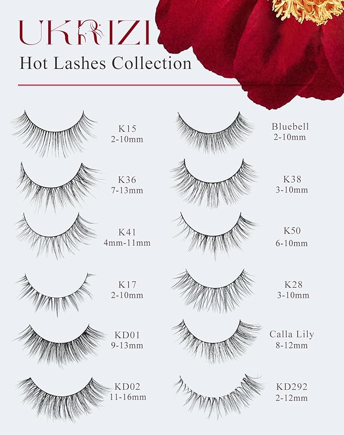 False Lashes Natural Lashes Wispy False Eyelashes Natural Eyelashes Fake Eyelashes Fake Lashes Pack 10 Pairs 12mm Calla Lily