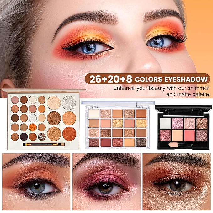 All in One Makeup Kit for Women Full Kit, Make Up Gift Set, Makeup Essential Bundle Includes Foundation Eyeshadow Palette Concealer Lipstick Eyeliner Eyebrow Stencils Mascara Cosmetic Brush Set