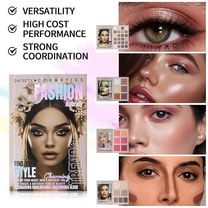 The first choice for holiday gifts 43-color makeup palette, eye shadow, highlighter and blush for contouring, multi-texture combination matte/pearl/fine glitter Suitable for gift giving (A)