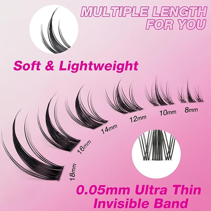 VEYESBEAUTY Lash Clusters Eyelash Extensions Thin & Invisible Band DIY Individual False Eyelashes Newbie's Five-Second Series Wispy Lash Tray for Self-application, Manga Lashes12mm Length