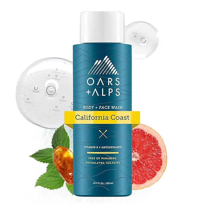 Oars + Alps Body Wash for Men, Mens Body Wash with Vitamin E and Antioxidants, Moisturizing, Hydrating, Paraben & Sulfate Free Cleanser, California Coast, 1pk