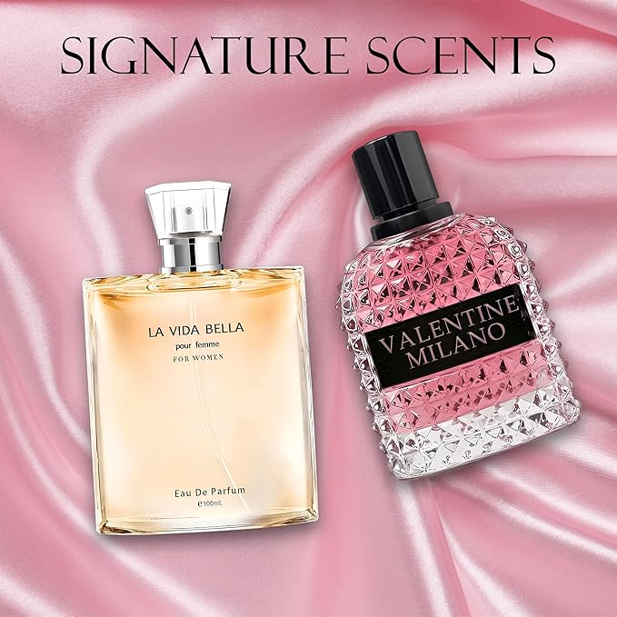 Women's Perfume La Vida Bella&Valentine Valentine Milano Combo Set Eau De Parfum Long Lasting Fragrance 3.4 Fl Oz Spray Each for Daily Used