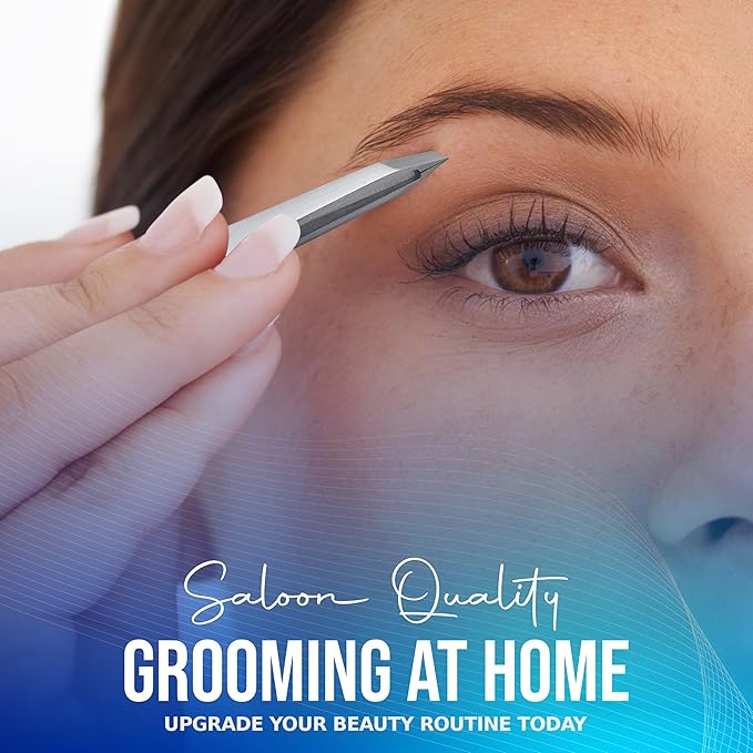 Slanted Stainless Steel Tweezers for Men & Women - Precision Eyebrow Tweezers for Facial Hairs, Strong Grip, Fine Tip, Professional Tweezer for Plucking & Grooming (Classic Stainless)