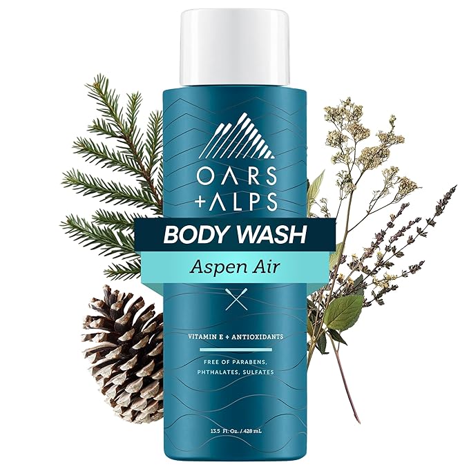 Oars + Alps Body and Face Wash for Men, Mens Body Wash & Face Cleanser with Vitamin E and Antioxidants, Moisturizing, Hydrating, Paraben & Sulfate Free Cleanser, Aspen Air, 1pk