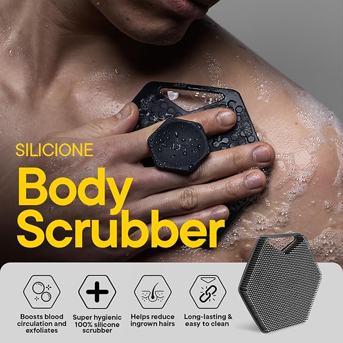TOOLETRIES Body Scrubber 2.0 – Premium Silicone Scrubber for Cleaning, Exfoliating Your Skin – Extra Long Lather Boosting Bristles with Ergonomic Handle, Long-Lasting & Easy to Clean - Charcoal