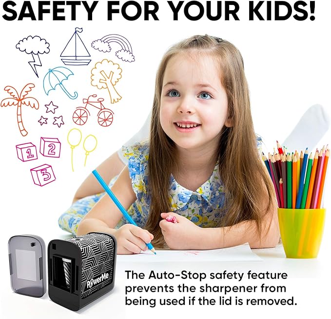 Electric Pencil Sharpener Battery Powered for Kids, School, Home, Office, Classroom, Artists Battery Operated Pencil Sharpener for Colored Pencils, Ideal for No. 2