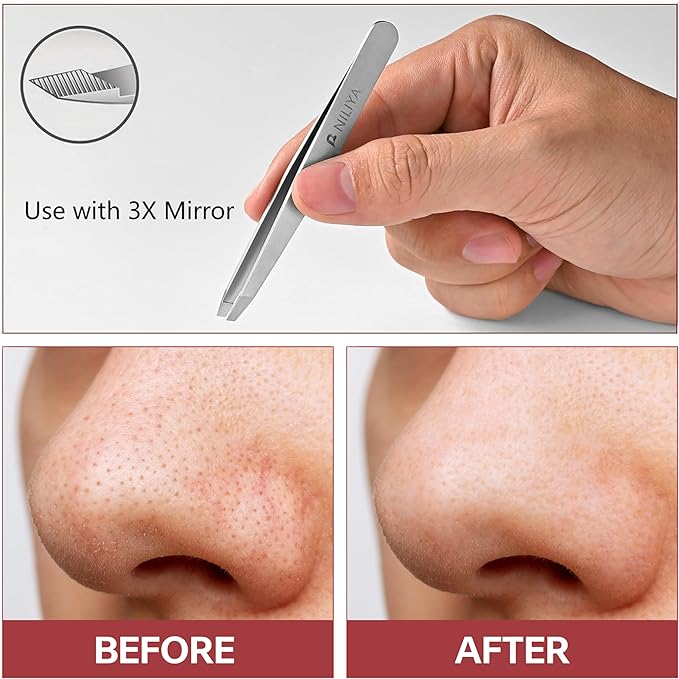 Tweezers for Women Facial Hair, Precision Slant Eyebrow Tweezers, Sharp Plucker for Remove Hair and Blackhead, With Travel Case (Silver)