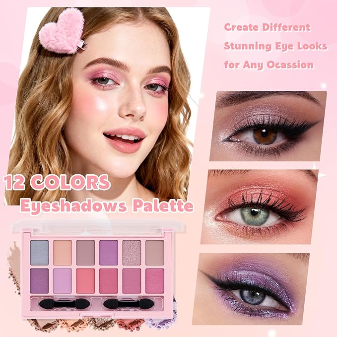 Color Nymph Makeup Sets for Women Teen Girls with 2-in-1 Travel Handbag, All In One Makeup Kits Full Kit Includes Eyeshadow Lipgloss Eyebrow Powder Highlighter Blush Mascara Eyeliner Lipliner & Puff