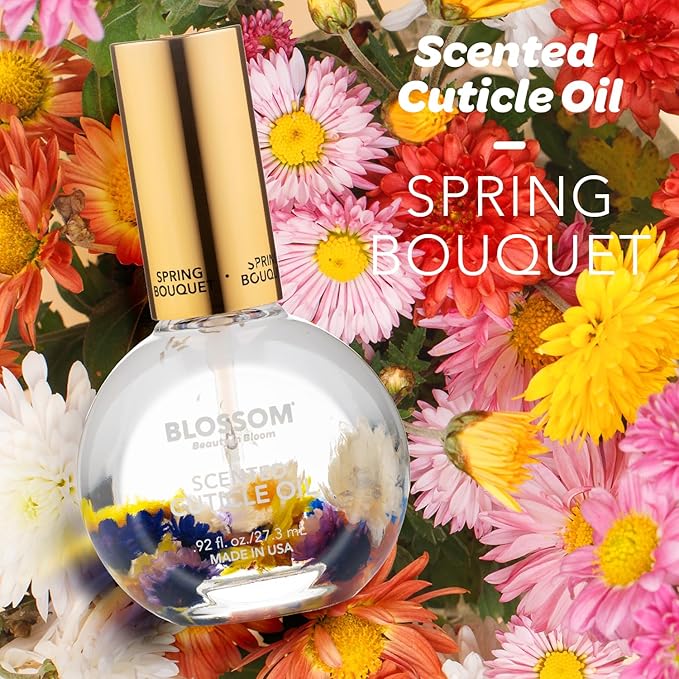Blossom Cuticle Oil for Nails, Hydrating, Moisturizing, Scented Nail Oil Cuticle Care, Infused with Real Flowers, Made in USA, 0.92 fl. oz, Spring Bouquet