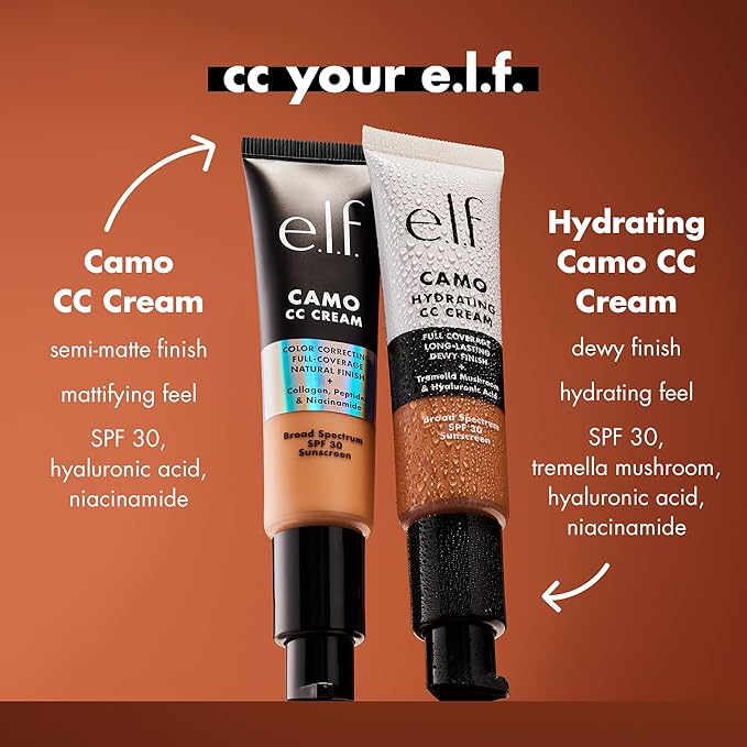 e.l.f. Hydrating Camo CC Cream, SPF 30, Color Correcting Full Coverage Foundation For A Dewy Finish, Vegan & Cruelty-Free, Light 280 N