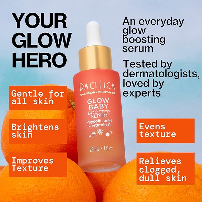 Pacifica Vitamin C Face Serum - Glow Baby Booster Facial Serum 2-PACk - Glycolic Acid - Dark Spot Corrector Anti Aging Brightening - Dermatologist Tested, Fragrance Free Clean Skin Care
