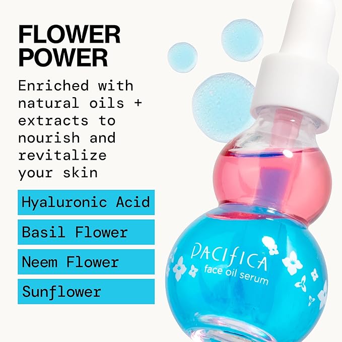 Pacifica Face Oil Serum - Flower Fix Bi-Phase Hydrating Skin Barrier - w/Hyaluronic Acid & Natural Botanical Ingredients - for Dry Sensitive Skin Vegan & Cruelty-Free Dermatologist Approved