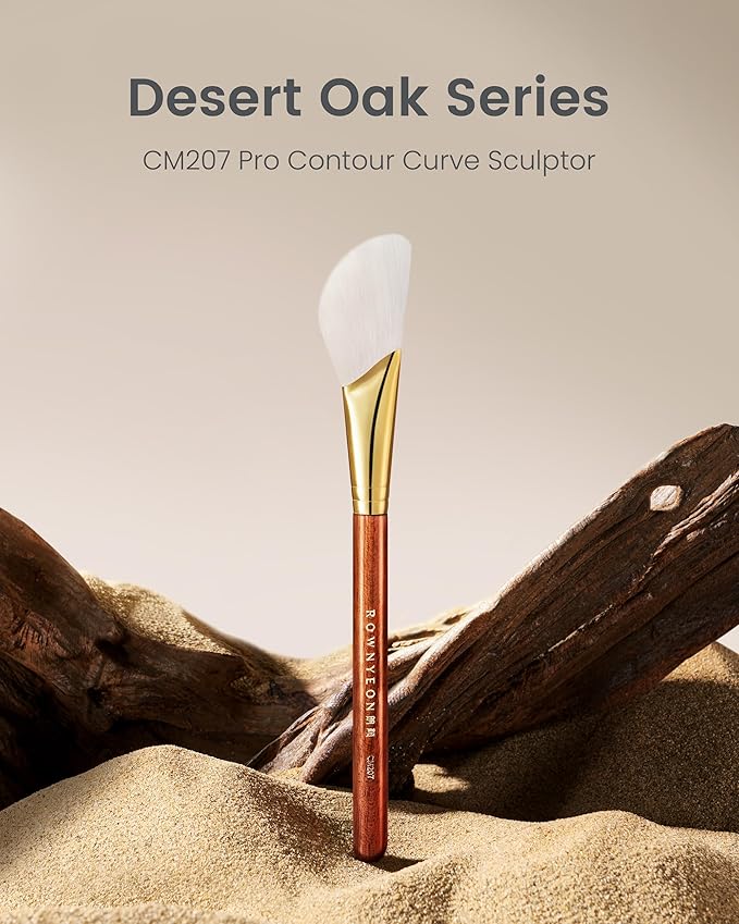 Desert Oak Series Pro Contour Curve Sculptor - Nylon Bristles for Seamless Cream/Liquid/Powder Contouring & Bronzing, Bubinga Handle (CM 207)