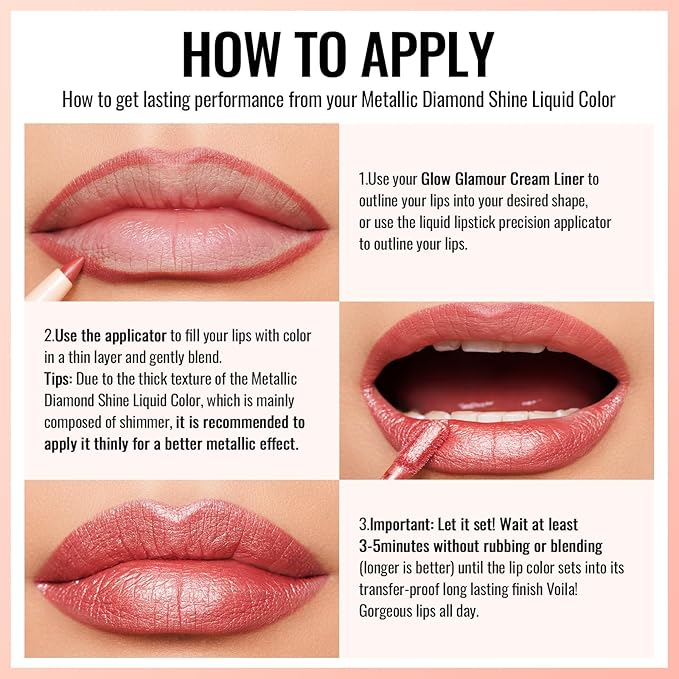 Oulac Metallic Liquid Lipstick Pink Lip Gloss for Women, Shimmer Lip Makeup, Long Lasting Waterproof, High Impact Lip Color, Oil-Based Formula, Transfer Proof, Vegan MD01