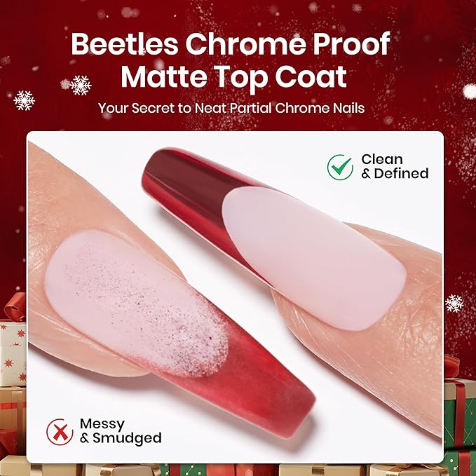 Beetles Christmas Gel Top Coat for Chrome Nail Powder, 15ml Chrome Top Coat,15ml Matte Top Coat with Red Green Mirror Chrome Powder Shiny Gloss No Wipe Long Lasting Soak Off Nail Lamp for Nails Art