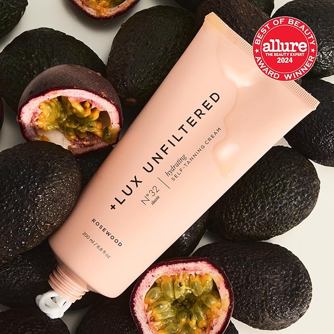 + Lux Unfiltered N°32 Gradual Self Tanner, Hydrating Self Tanning Lotion with Shea Butter & Squalane - Non-Sticky, No Transfer, Natural-Looking Tan - Vegan & Cruelty-Free Sunless Tanner - Rosewood