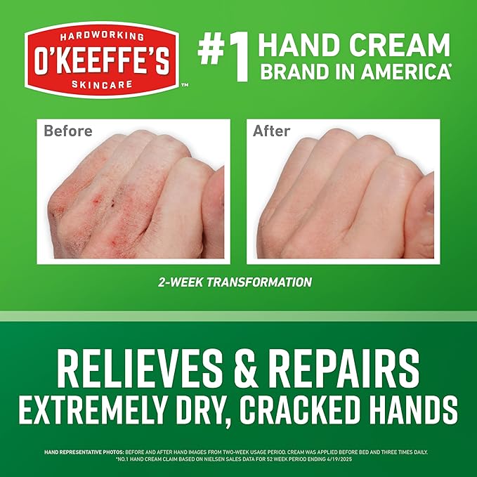 O'Keeffe's Working Hands Hand Cream for Extreme Dryness - 3 oz Tube (2 Pack) - Repairing Skincare for Cracked, Dry Hands
