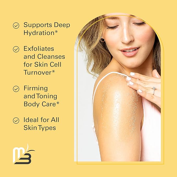 Anti-Cellulite Body Scrub for Skin Tightening, Firming, Moisturizing & Smoothing, Exfoliating Formula for Legs, Glutes, Hands & Feet with Stem Cells, Collagen, Coconut & Jojoba Oil, 16oz - M3 Naturals