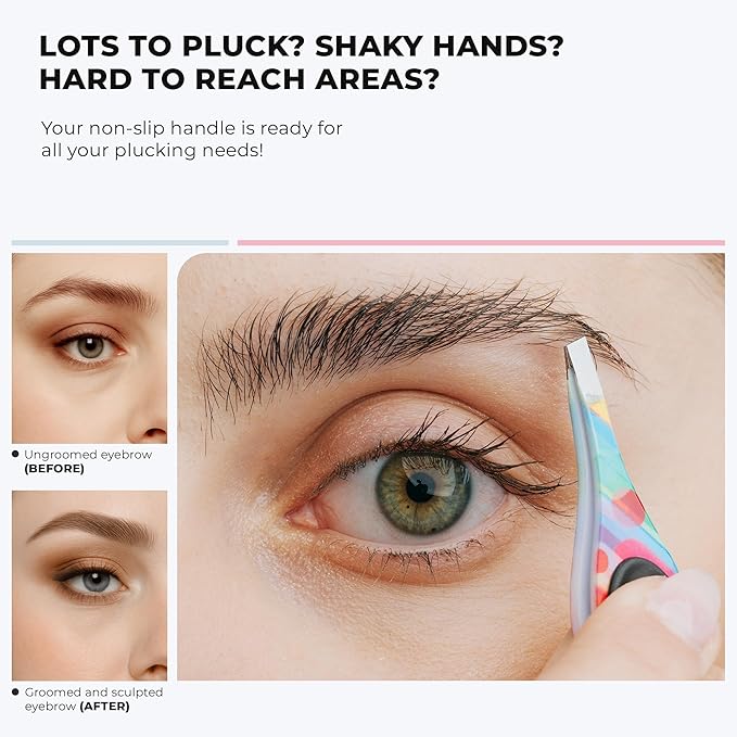 Professional Tweezers for Facial Hair Removal for Women, Sharp Tweezers for Men, Slant Point Tip Plucks and Shapes with Precision, Use for Eyebrows, Splinter, First-aid, Ingrown Hair Removal, Rainbow