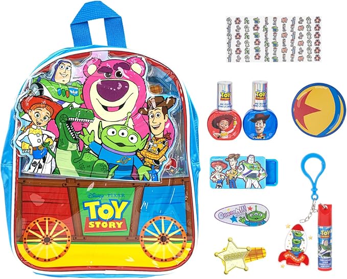 Toy Story Bag Gift Makeup Set Includes 2 Nail Polishes, 1 Lip Gloss, 1 Lip Balm with Keychain, 2 Hair Pins,1 Bag, Perfect for Kids Girls Birthday Gift by Townley Girl