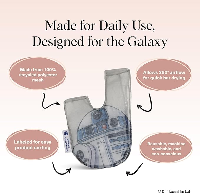 Kitsch x Star Wars R2-D2 Soap Saver Bag – Patented Mesh Bag Soap Holder for Shampoo & Conditioner Bars - Extends Use & Prevents Soggy Mess - Recycled Mesh Beauty Pouch, Eco-Friendly