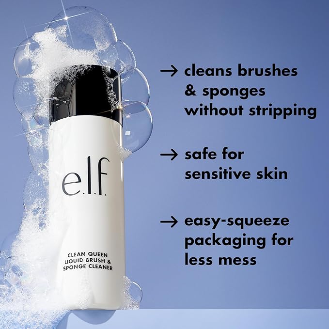 e.l.f. Clean Queen Liquid Brush & Sponge Cleaner, Gentle Foaming Cleaner For Removing Leftover Makeup, Dirt & Grime, Vegan & Cruelty-Free, 4.1 oz