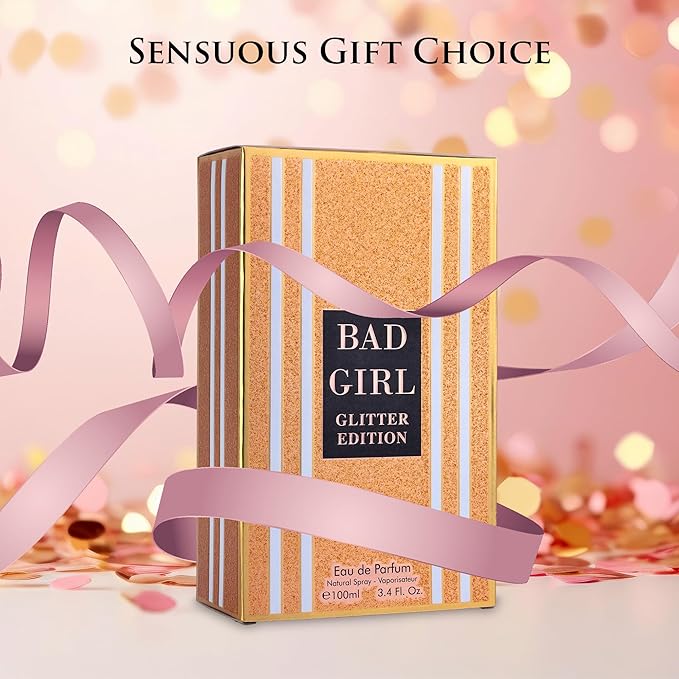 Bad Girl Glitter Edition - Oriental Floral Fragrance For Women - Top Notes of Almond, Coffee, Bergamot & Lemon - Base Scent of Tonka Bean, Cacao, Vanilla, Cashmere & Cinnamon - Elegant 100ml Bottle