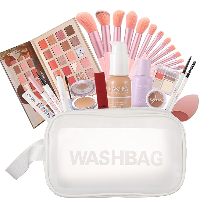 26Pc Full Face Makeup Set Gift Surprise for Women Cosmetic Essential Starter Bundle Include 24 Colors Eyeshadow Palette, Lipstick,13-NI-1 glamour-brush set. Pack Flawless (Khaki C1, ONE SIZE)