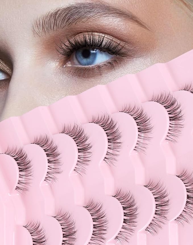 Lashes Natural CLear Band Wispy False Eyelashes Natural Look Flared Strip Eyelash False Eye Lash Soft 7 Pairs Everyday C15