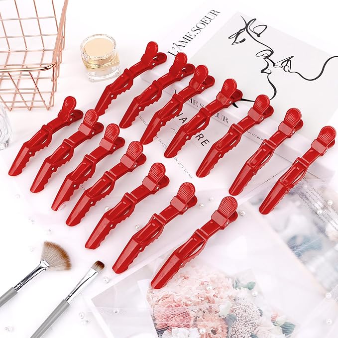 Ondder 24 Pcs Red Large Alligator Hair Clips for Styling Sectioning, Pro Salon Clips for Hair Coloring Cutting, Hair Styling Accessories for Women