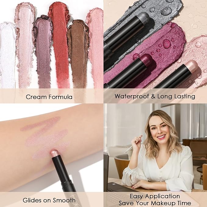 FOCALLURE 3PCS Cream Eyeshadow Stick Sets,Matte and Shimmer Eye Brightener, High Pigmented Crease-proof Pencil,Long Lasting Eye Shadow Highlighter Makeup,Cinnamon Night