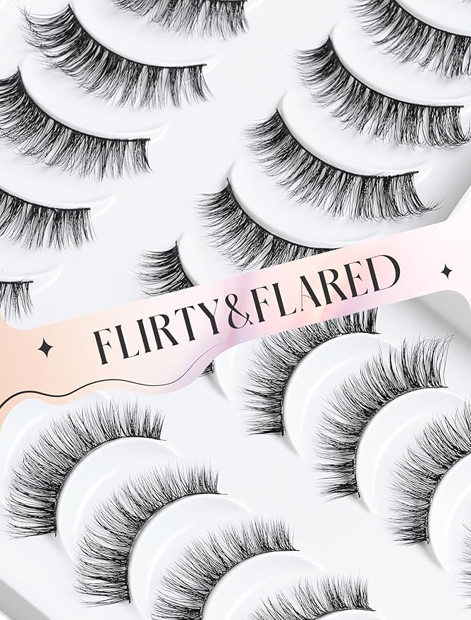 False Lashes Natural Lashes Wispy False Eyelashes Natural Eyelashes Fake Eyelashes Fake Lashes Pack 10 Pairs 12mm Calla Lily