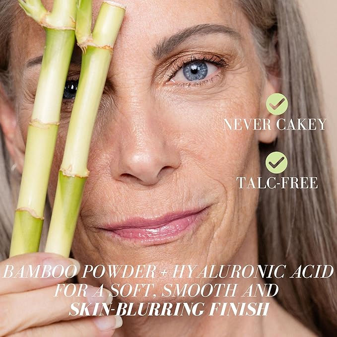 Fitglow Beauty Bamboo Hyaluronic Loose Setting Powder | Translucent Vegan Organic | Weightless Photo Finish | Pore Blurring | Natural Shine & Oil Control Makeup Finishing Powder | .32 oz / 9g